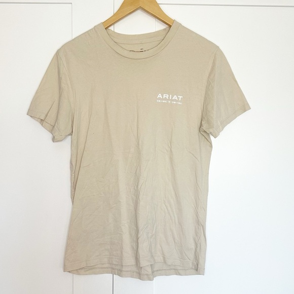 Ariat Western Short Sleeve T-Shirt Tee Small tan beige America casual cotton - Picture 5 of 11